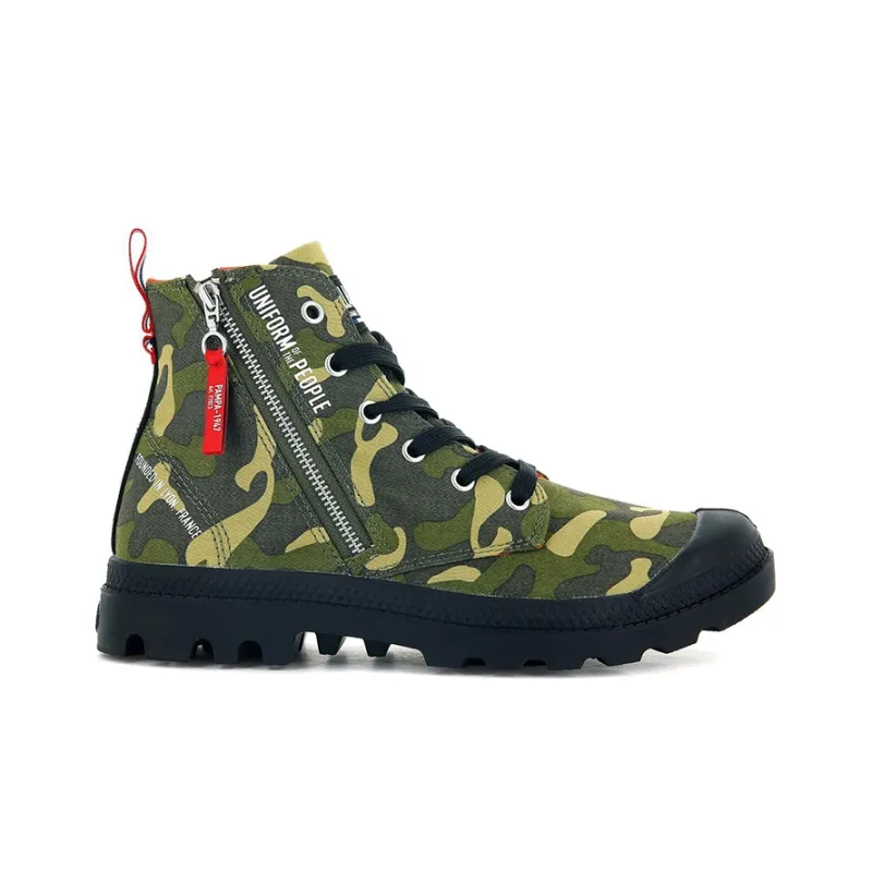 Palladium Pampa Hi Outzip Anti-Slip And Wear-Resistant Breathable High-Top Canvas Shoes Men's Green Camouflage-1