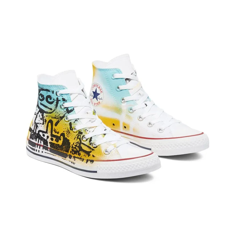 Converse Hand Painted Chuck Taylor All Star High Top Canvas Shoes White/Yellow/Blue-2