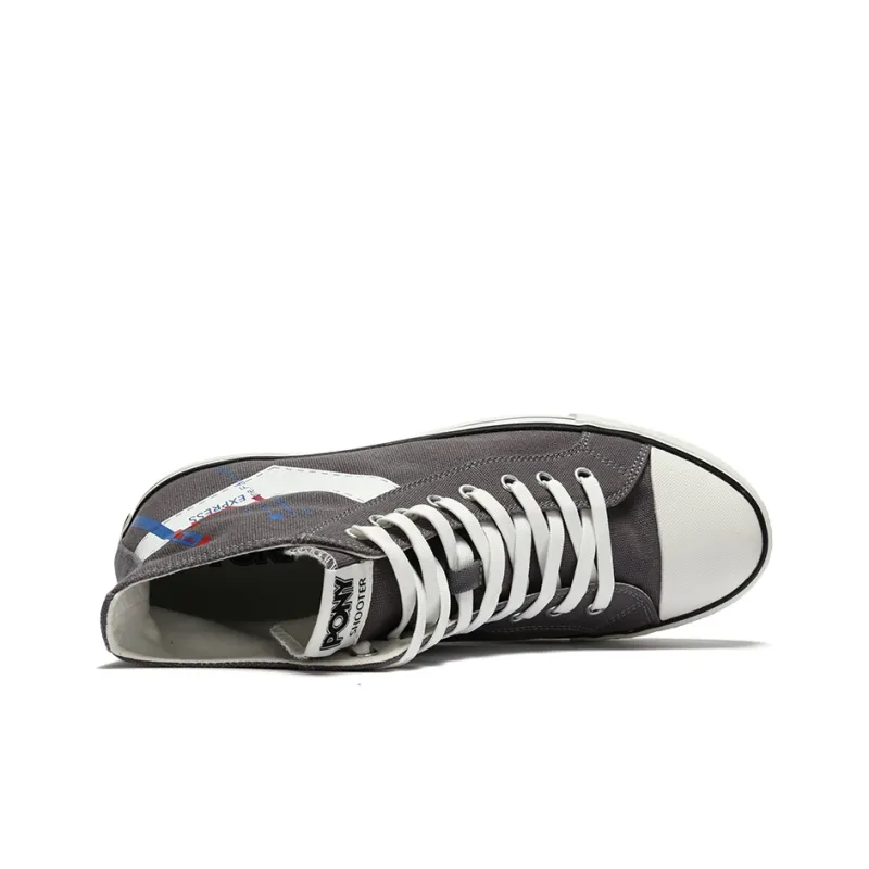PONY Shooter Abrasion Resistant High Top Canvas Shoes Unisex Gray White-2