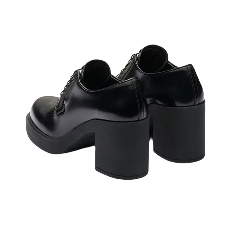 PRADA Lace Up 85mm Heels Black Brushed Leather Women's-4