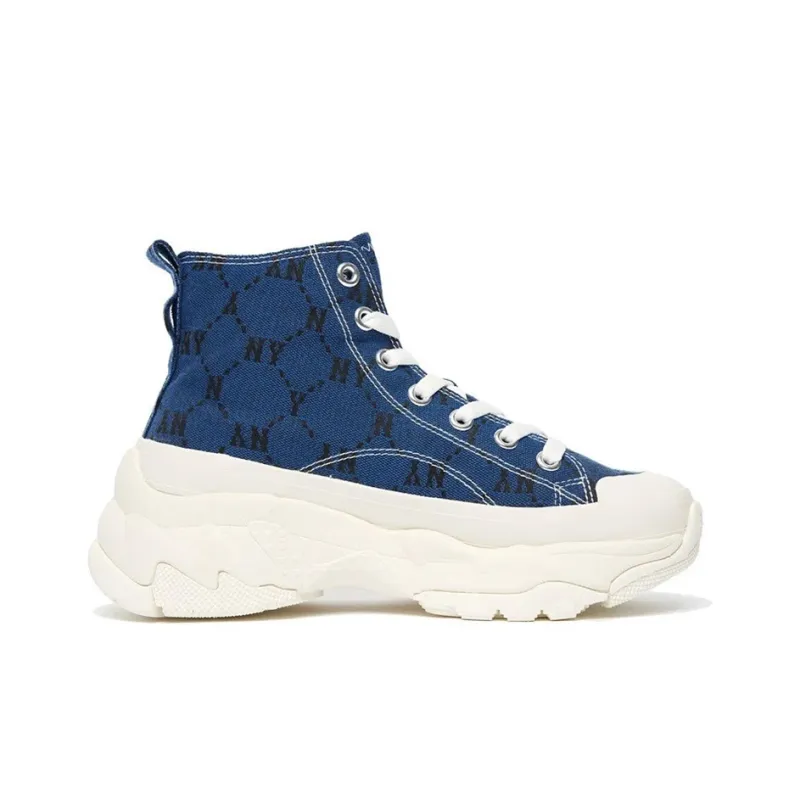 MLB Chunky High Anti Slip Wear Resistant High Top Canvas Shoes Unisex Blue-1