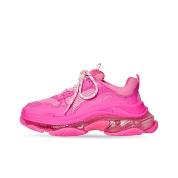 Balenciaga Triple S Low Top Chunky Sneakers Women's Neon Pink