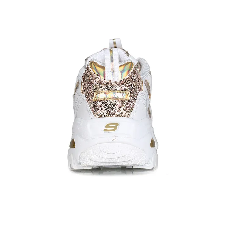 Skechers D'Lites Low Top Daddy Shoes White/Gold Women's-4