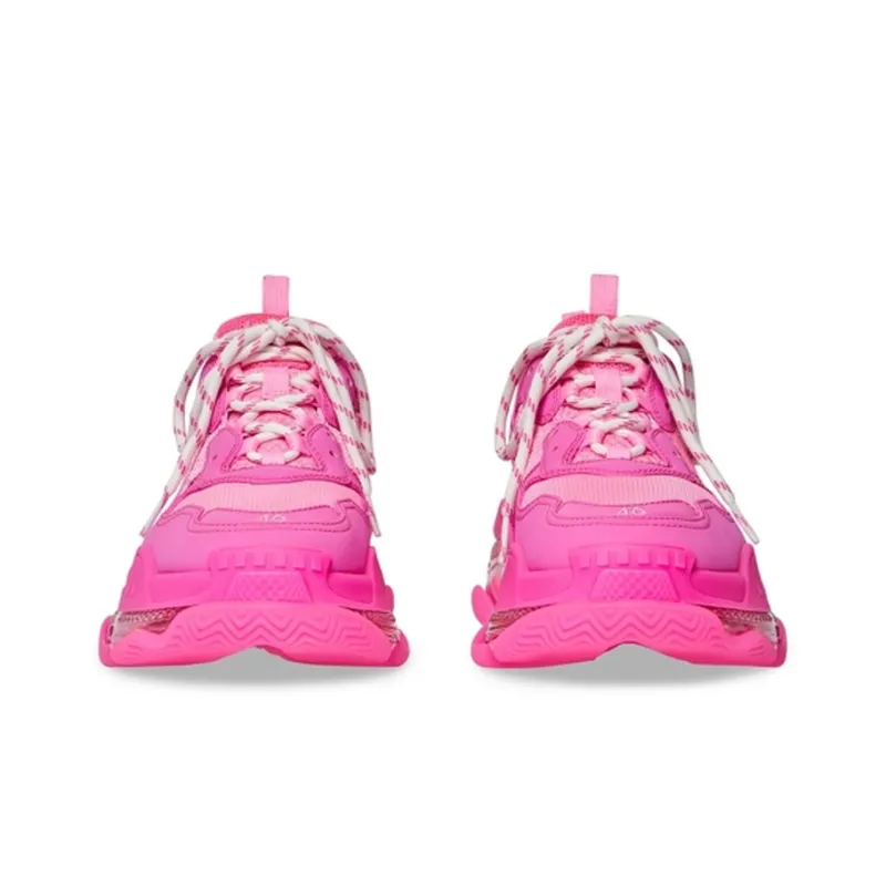 Balenciaga Triple S Low Top Chunky Sneakers Women's Neon Pink-4