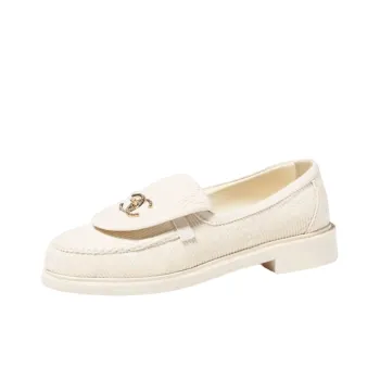 CHANEL Loafers Ivory Corduroy Women's