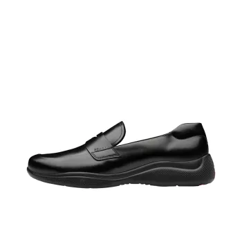 PRADA Toblach Brushed Leather Slip-on Sneakers Black Men's