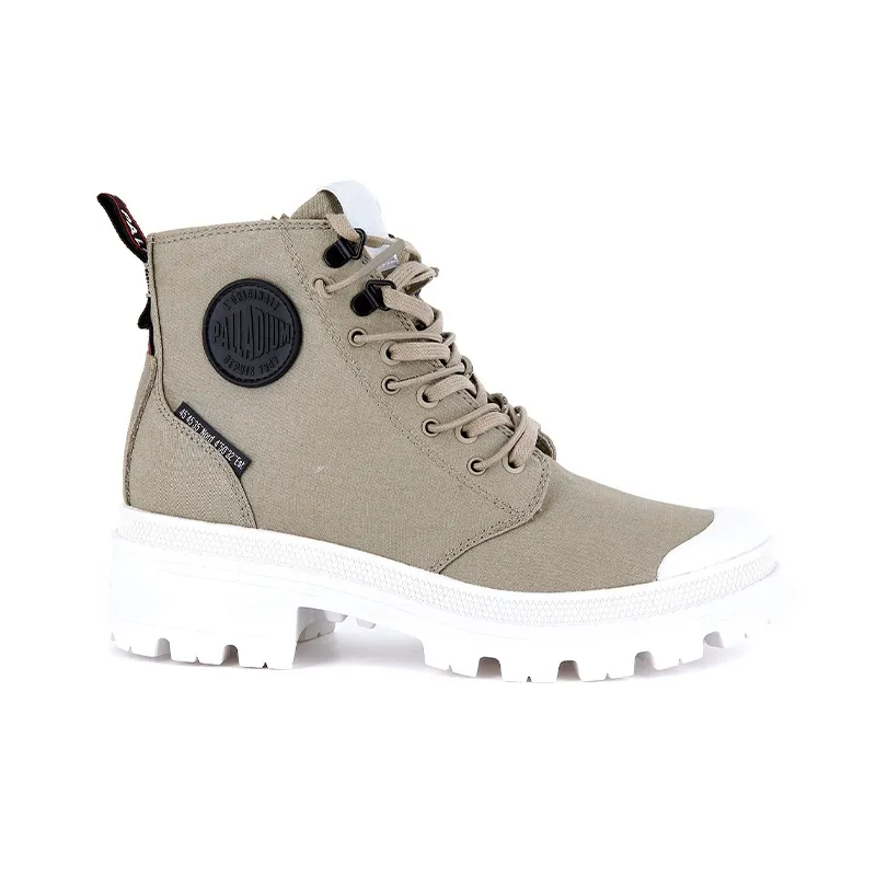 Palladium Pallabase Metro Anti-Slip And Wear-Resistant Height Increasing High-Top Canvas Shoes Women's Khaki-1
