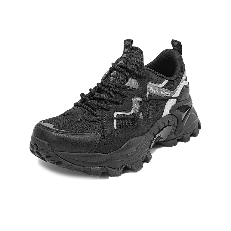 Kappa Cushioning Abrasion Resistant Height Increasing Support Low Top Chunky Sneakers Unisex Black Silver-1