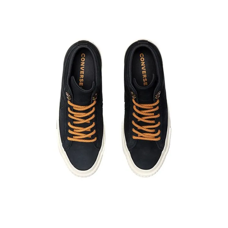 Converse One Star Anti Slip Wear Resistant Mid Top Canvas Shoes Unisex Black Yellow-3