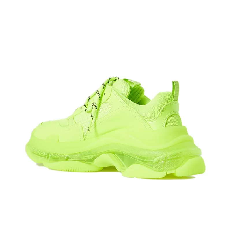 Balenciaga Triple S Anti Slip Wear Resistant Low Top Chunky Sneakers Women's Neon Green-5