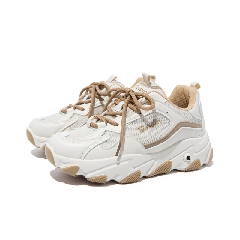 TUOPIN Abrasion Resistant, Lightweight, And Breathable Low Top Chunky Sneakers Women's Beige Brown-2