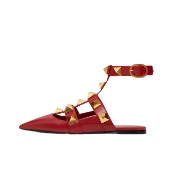 Valentino Roman Stud Ballerina Flats Red Women's