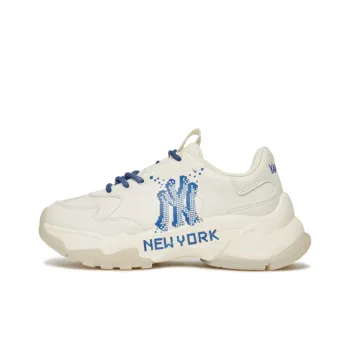 MLB Big Ball Chunky Pixel Ny Cushioning Anti Slip And Wear Resistant Low Top Chunky Sneakers Unisex White Blue