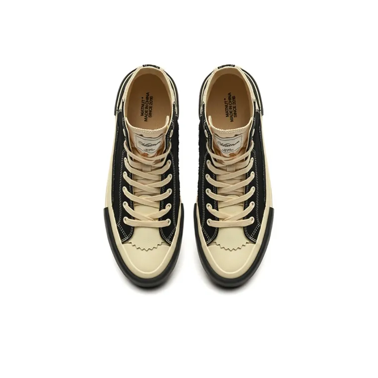 MATNUT FUSION Stitched Patchwork Vintage, Black White, Panda, Platform, Canvas Shoes-3