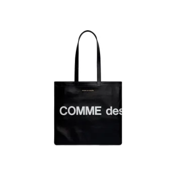 CDG Play Cow Leather Tote Bag Shopping Bag Shoulder Bag Handbag Large Size Women's Black