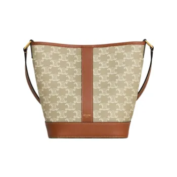 CELINE Canvas With Leather Bucket Bag, Shoulder Bag, Crossbody Bag Trumpets Women's Beige Brown