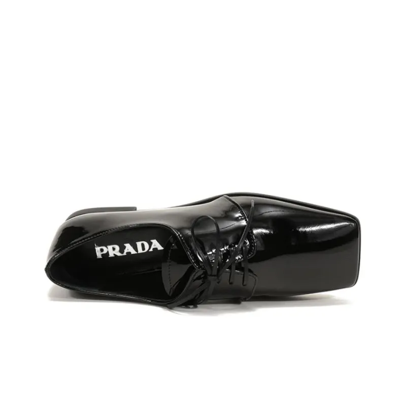 PRADA Patent Lace Up Derby Shoes 'Black' Women's-4