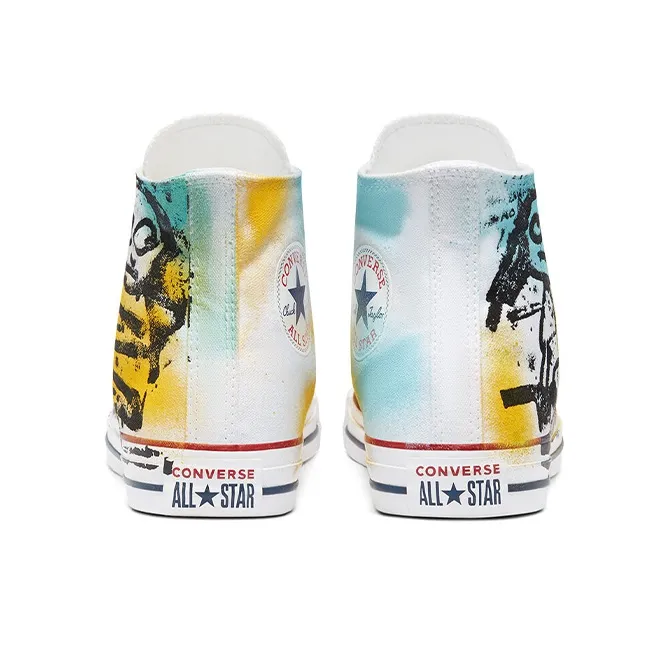Converse Hand Painted Chuck Taylor All Star High Top Canvas Shoes White/Yellow/Blue-3