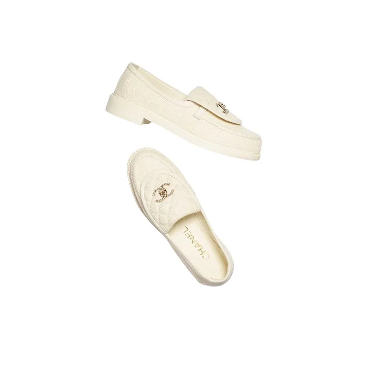 CHANEL Loafers Ivory Corduroy Women's-3