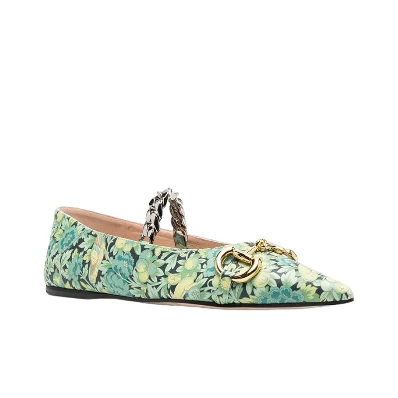 GUCCI Floral Horsebit Ballerina Shoes-2