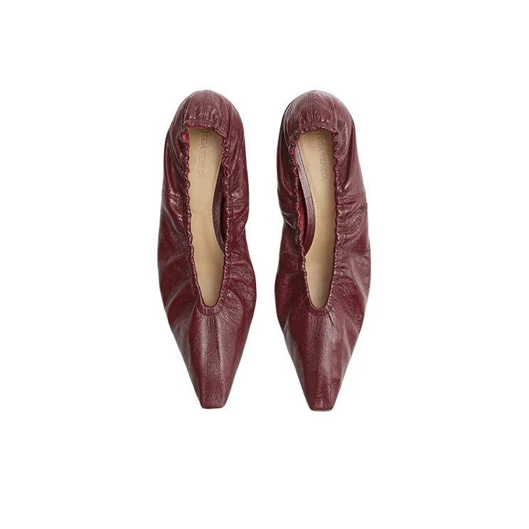 Bottega Veneta Almond Casual Single Shoes Women's Red Brown-2