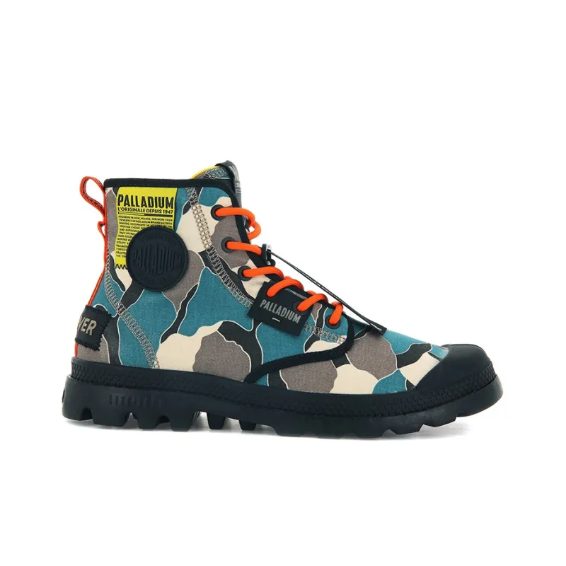 Palladium Pampa Lite Overlab Camo Anti-Slip Wear-Resistant High-Top Canvas Shoes Unisex Blue Gray Camouflage-1