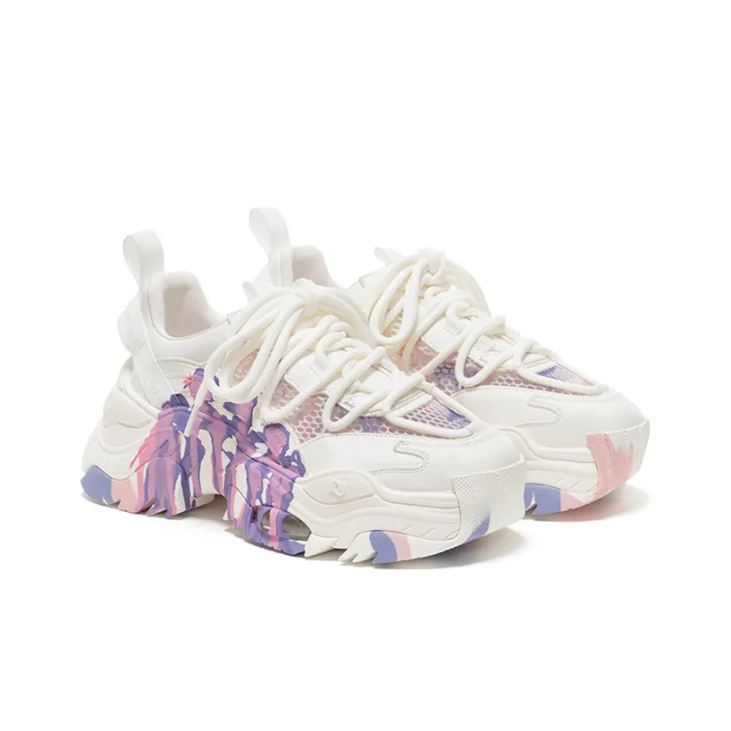 VITTORIO VENTURA Low Top Chunky Sneakers 6cm Women's Purple Pink Graffiti-3