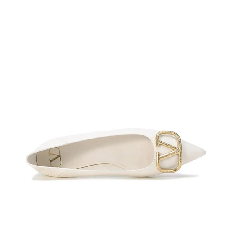 Valentino Vlogo Flat Unlined Shoes Women's Light Ivory White-4