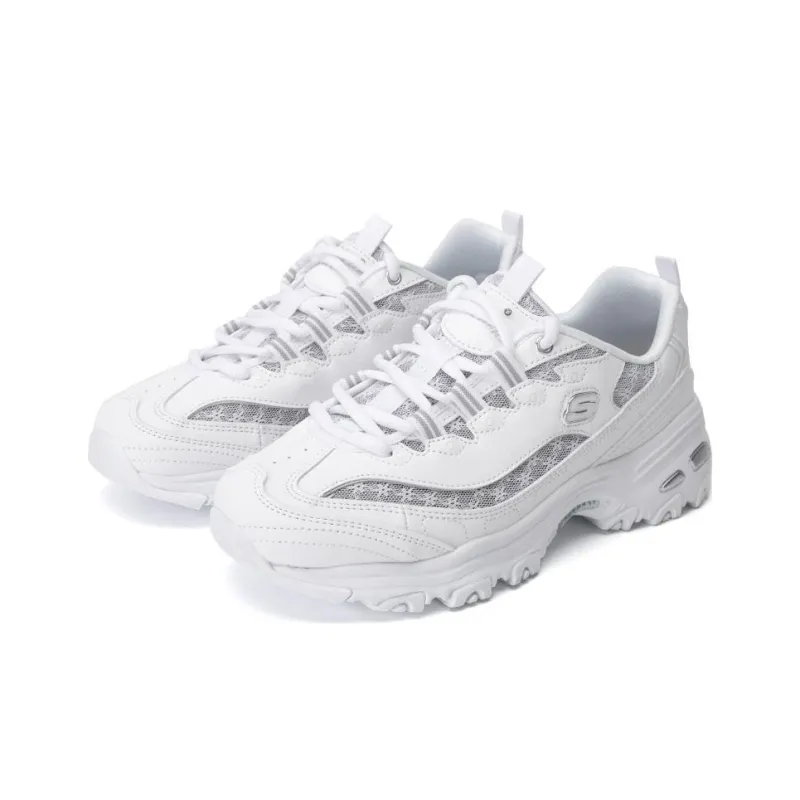 Skechers D'LITES 1.0 Cushioning Anti Slip And Wear Resistant Low Top Chunky Sneakers Women's White Silver-2