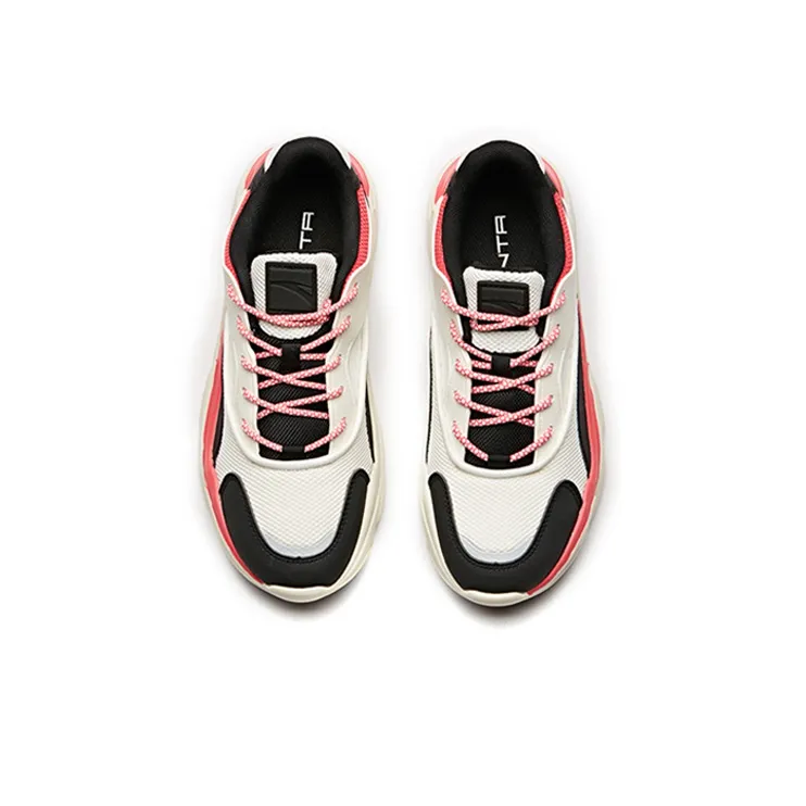 ANTA Chunky Sneakers Women's Low-Top Ivory White/Black/Crimson-3