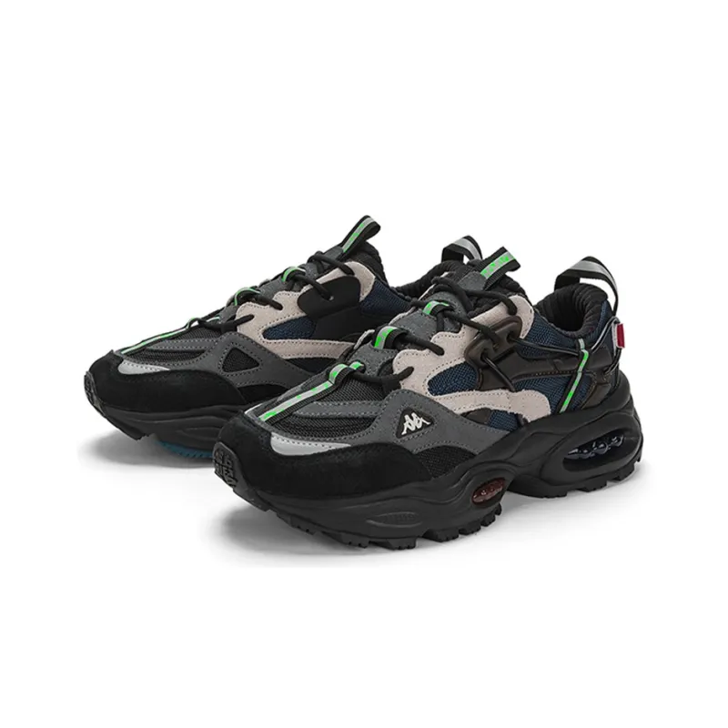 Kappa Anti-Slip Wear-Resistant Low-Top Chunky Sneakers Unisex Black Contour Gray Silver Gray-2