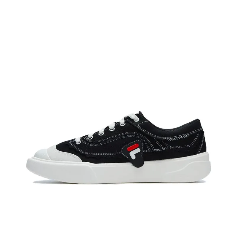 FILA FUSION CURVE Anti Slip And Wear Resistant Lightweight Low Top Canvas Shoes Men's Black White-0