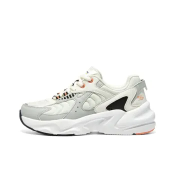 Skechers DLITES Cushioning Anti Slip And Wear Resistant Low Top Chunky Sneakers Women's White Gray Orange