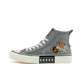 Kappa Artist Collaboration Anti Slip And Wear Resistant Lightweight High Top Canvas Shoes Unisex Denim Gray