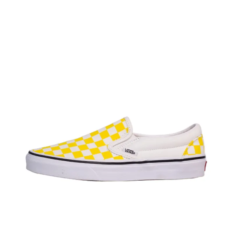 Vans Slip on Non slip Lightweight Low Top Canvas Shoes Unisex Yellow White Checkerboard-0