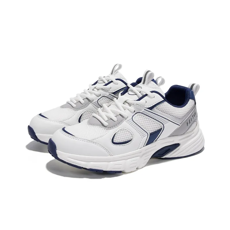 Feiyue Anti-Slip Wear-Resistant Low-Top Chunky Sneakers Unisex White Dark Blue-2