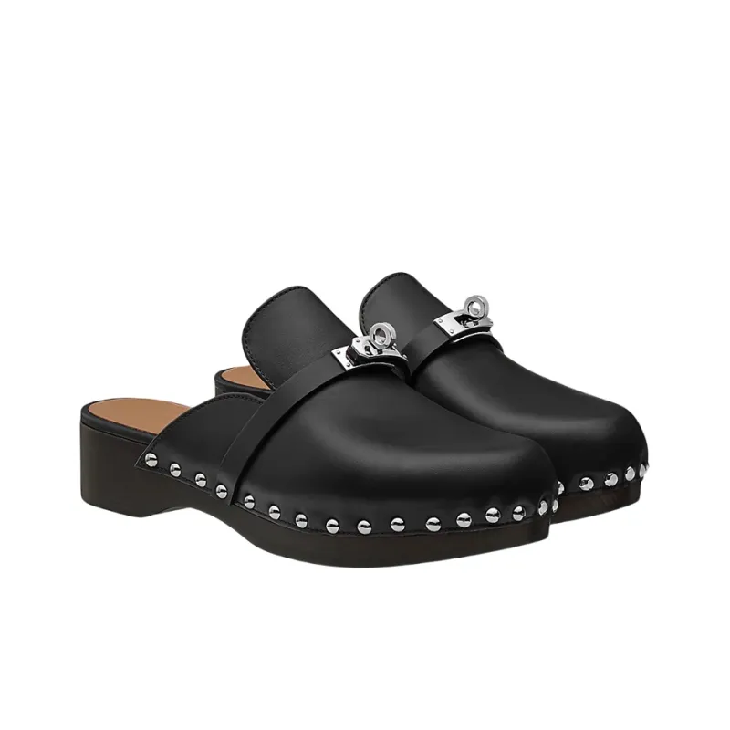 HERMES Carlotta Closed Toe Slippers Casual Shoes Women's Black-1