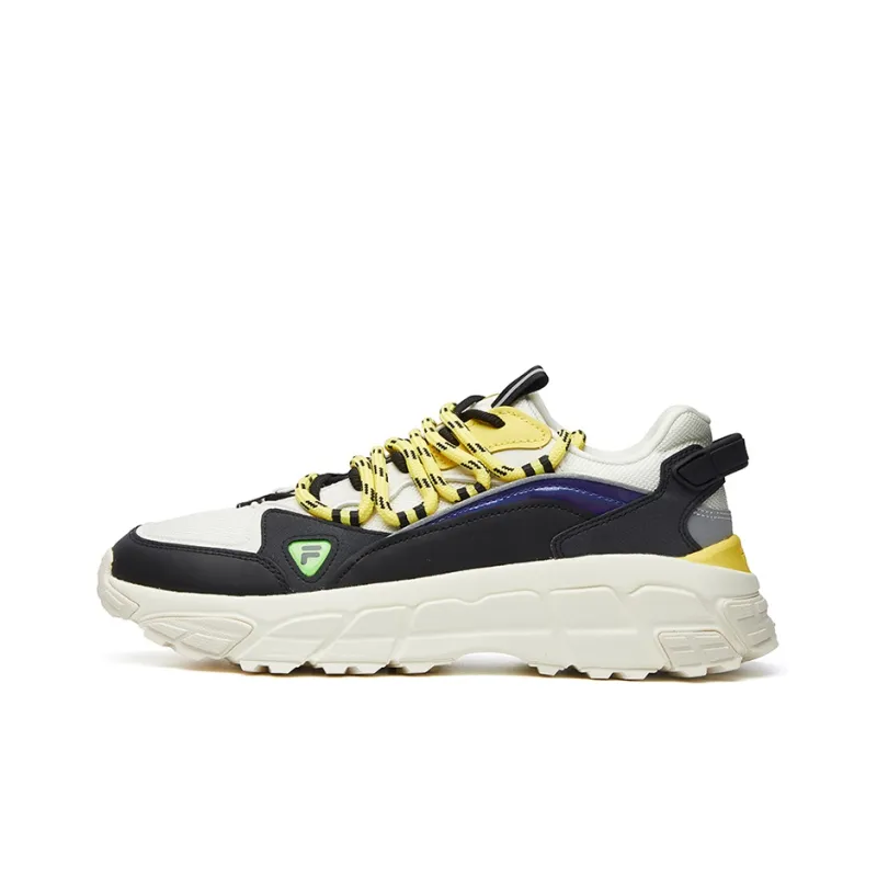 FILA FUSION Skyrunner Cushioned Wear Resistant Breathable Low Top Chunky Sneakers Women's Black White Yellow-0