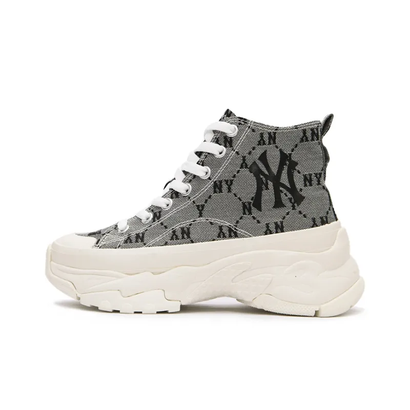 MLB Chunky High Slip Resistant Height Increasing High Top Canvas Shoes Unisex Gray-0