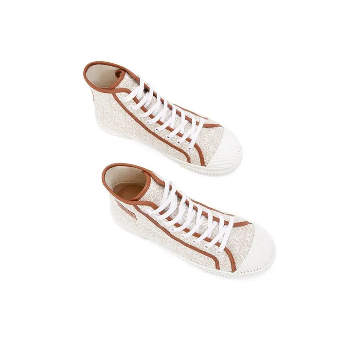 LOEWE Anti Slip Wear Resistant High Top Canvas Shoes Men's White Brown-4