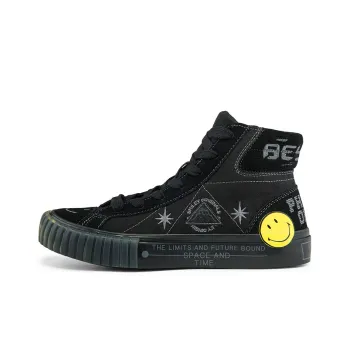 Kappa SMILEY Collaboration Wear Resistant High Top Canvas Shoes Unisex Black