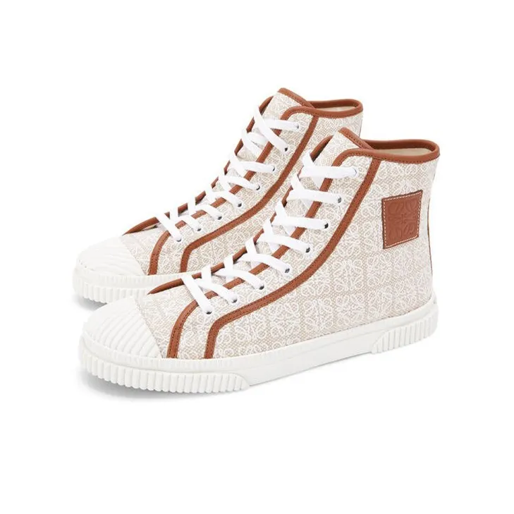 LOEWE Anti Slip Wear Resistant High Top Canvas Shoes Men's White Brown-2