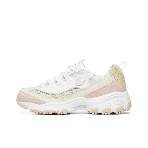 Skechers D'Lites 1.0 Chunky Sneakers Women's Low-Top White Pink Beige