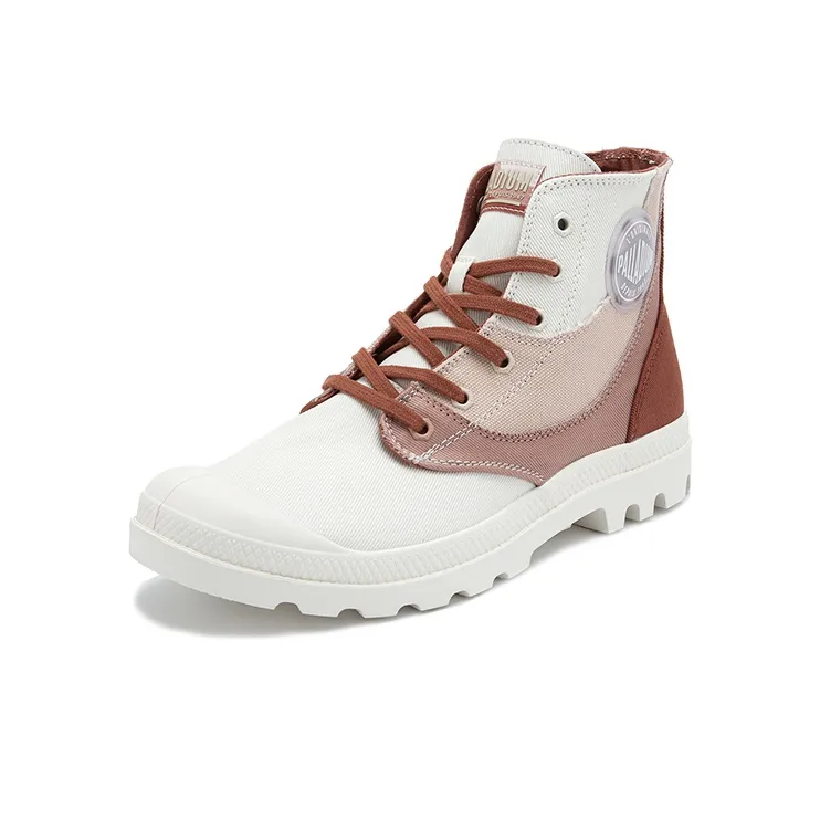 Palladium Pampa Durable Breathable High-Top Canvas Shoes Unisex White Brown-2