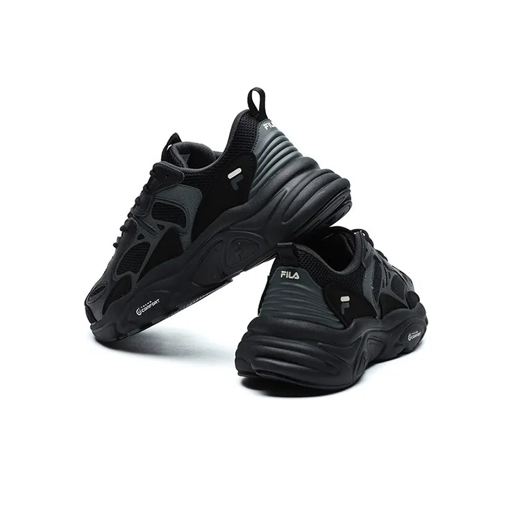 FILA Mars 2 Cushioning Anti Slip Wear Resistant Breathability Low Top Chunky Sneakers Men's Black Gray-4
