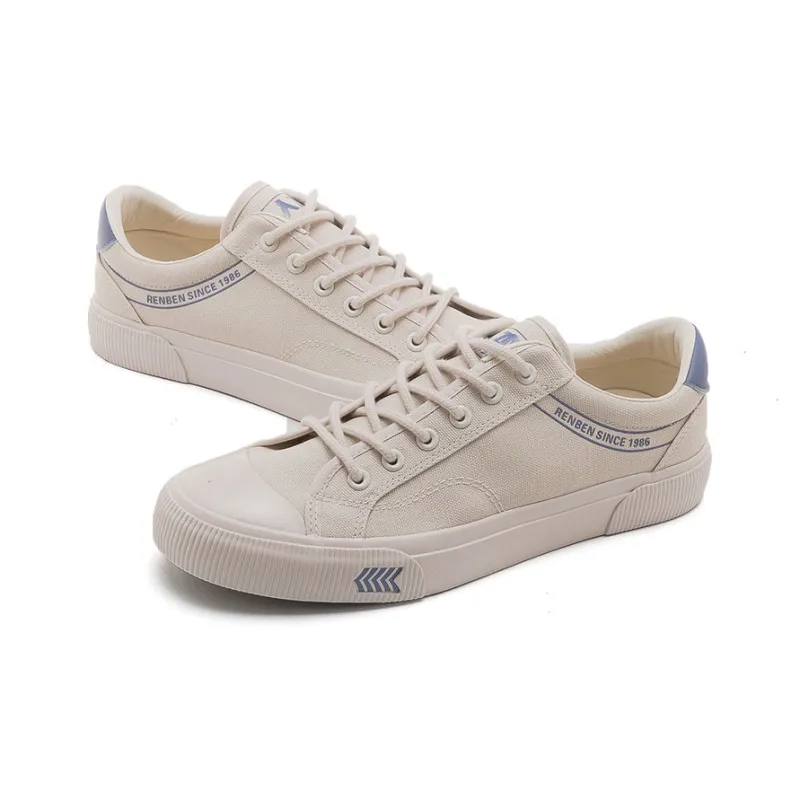 RENBEN Anti Slip Wear Resistant Low Top Canvas Shoes Men's Beige Blue-3