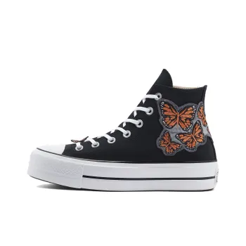 Converse Chuck Taylor All Star Lift Platform Patchwork Ltd Anti-Slip Wear-Resistant High-Top Canvas Shoes Women's Black
