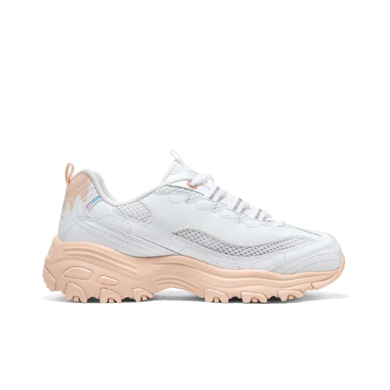 Skechers D'LITES 1.0 Anti Slip Wear Resistant Low Top Chunky Sneakers Women's White Orange-1