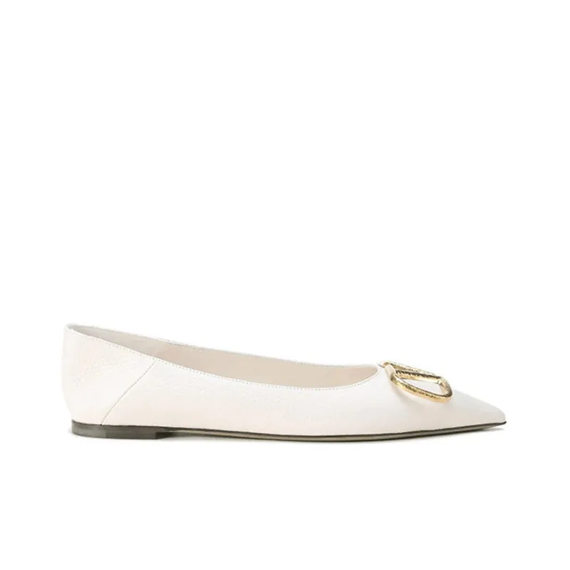 Valentino Vlogo Flat Unlined Shoes Women's Light Ivory White-1