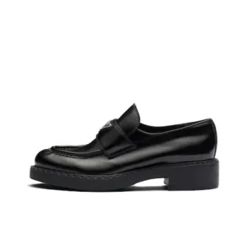 PRADA Chocolate 50mm Loafer Black Brushed Leather Women's